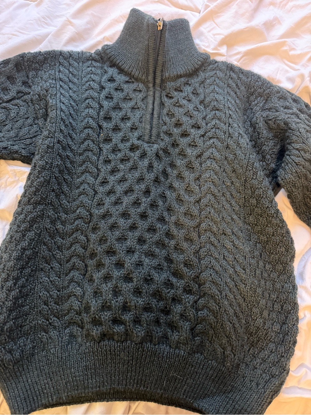 Shades of Aran Half-Zip Cable Knit Sweater - Dark Teal